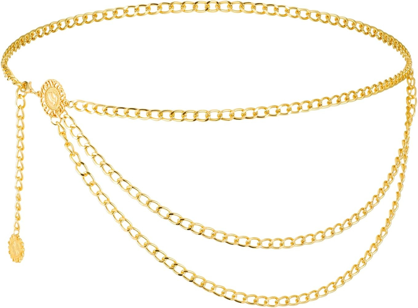 Gold Metal Waist Chain Women's Gold Waist Chain Multilayer Metal Belt Adjustable Body Link Belly ... | Amazon (US)