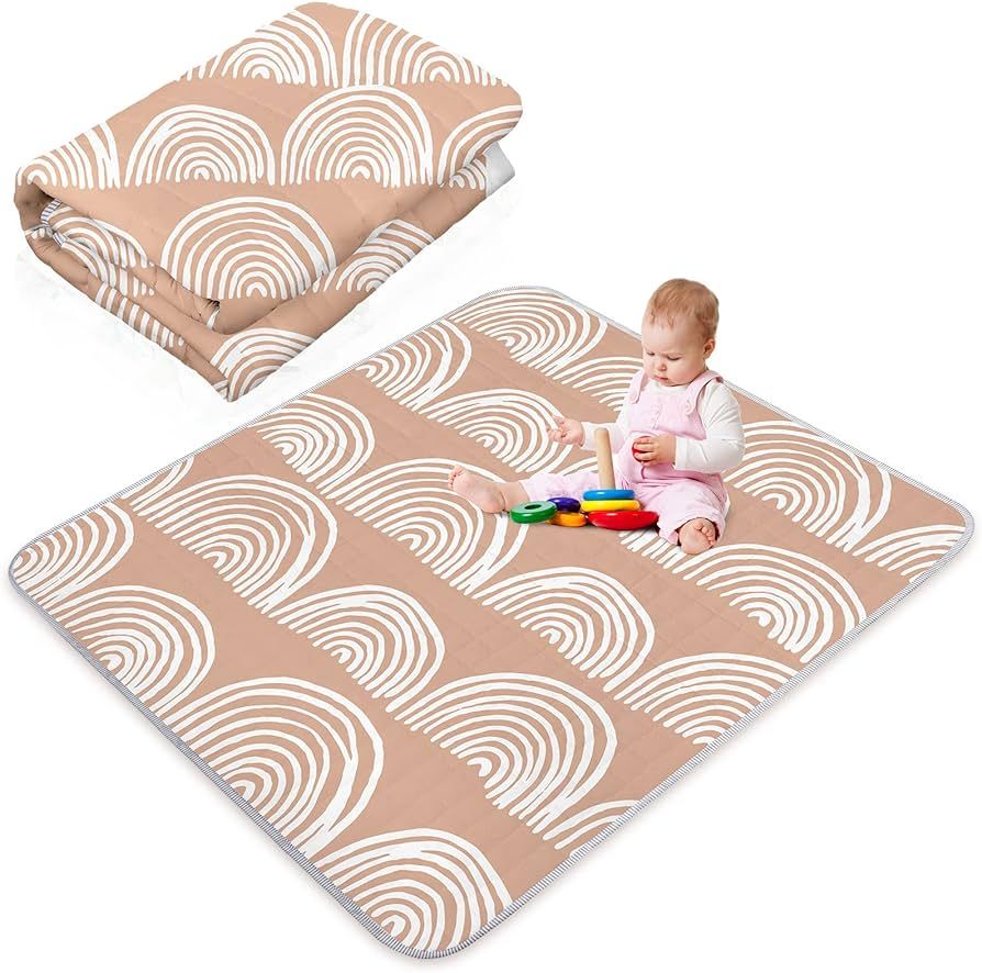 Funtery Rainbow Portable Baby Play Mat, 43 x 43 Inch Washable Foldable Crawling Mat, Non Slip Pla... | Amazon (US)