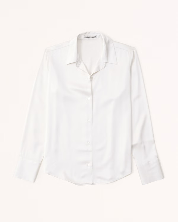 Women's Long-Sleeve Satin Button-Up Shirt | Women's Tops | Abercrombie.com | Abercrombie & Fitch (US)