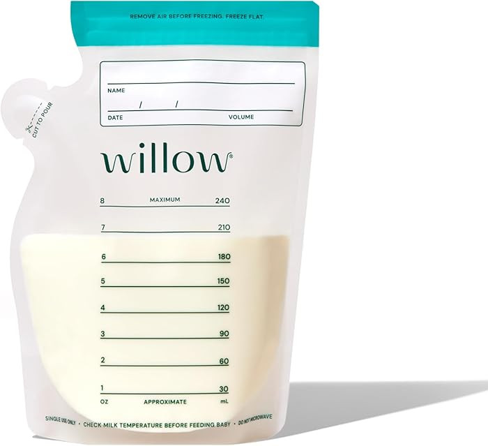 Willow - 8oz Breast Milk Storage Bags - 100ct - Double Zip Seal for Durability - Freezer & Fridge... | Amazon (US)