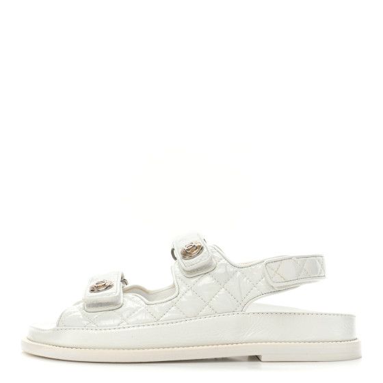 Laminated Lambskin Quilted Velcro Dad Sandals 37.5 White | FASHIONPHILE (US)