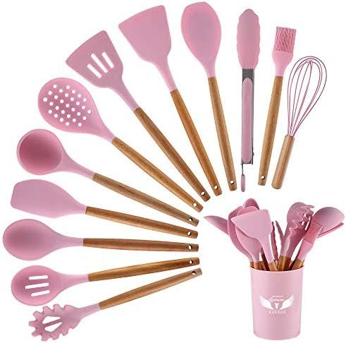PDJW 13PCS Silicone Cooking Utensils Set, Pink Kitchen Utensils with Holder, Built with Smooth Wo... | Amazon (US)