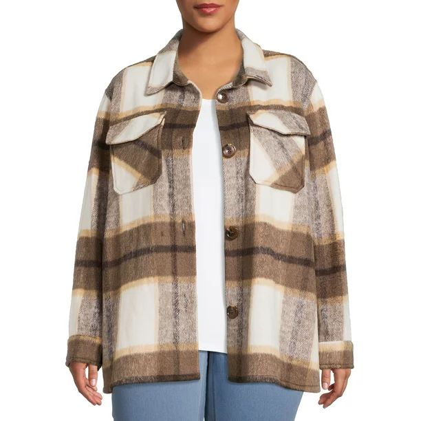 Jason Maxwell Women's Plus Size Faux Wool Shirt Jacket - Walmart.com | Walmart (US)