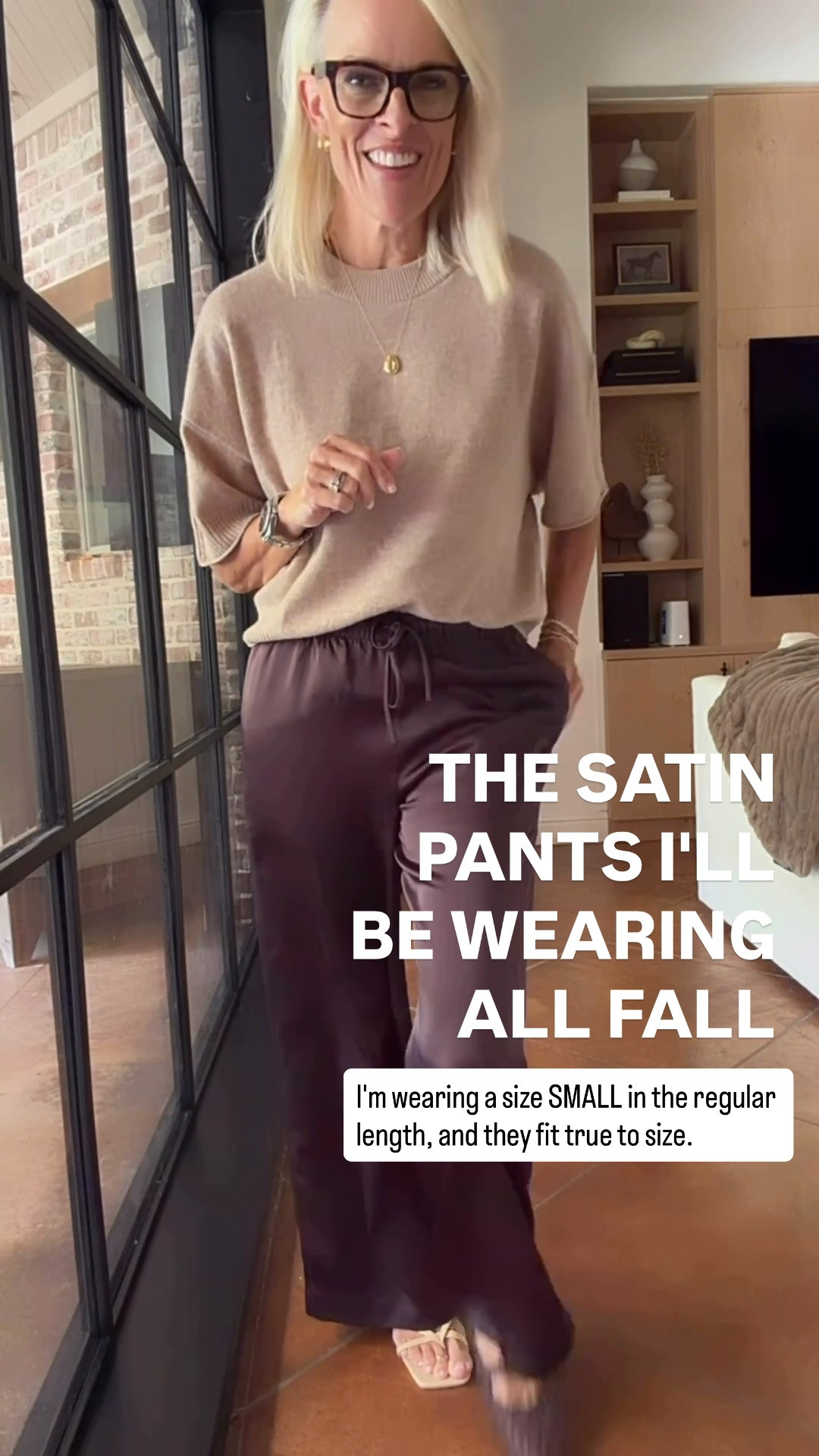 These satin pants are one of my favorite Aritzia finds! They have a beautiful drape, feel so luxurious, and can easily be dressed up with a kitten heel for date night or styled casually with a sweater and flats. I'm wearing a size small in the regular length, and they fit true to size. I'm also hoping the dusty pink color comes back in stock because I'll definitely be grabbing that pair too!

💡 LTK MADE EASY
❤️ Heart = Support my posts!
🔖 Save = Get sale & restock alerts
📋 Lists = Keep favorites organized
📲 Share = Send lists and products to a friend. Hello, Christmas List!
💬 Comment = Ask me anything about what I'm wearing.:-)

#LTKootd #LTKOver40 #LTKSeasonal