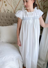 Women's Nightingale Night Dress Moonstone Short Flutter Sleeves with Mermaid Tail Forget Me Not H... | Smock London