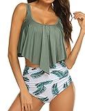 Naggoo Womens High Waisted Bikini Set Push Up Two Piece Swimsuit Leaf Print Bathing Suits Army Green | Amazon (US)