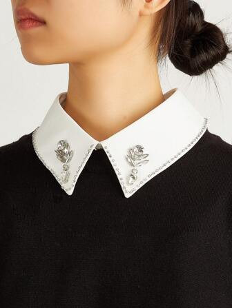 2pcs Chic & Versatile Detachable Rhinestone Collar, Knitted Sweater Collar For Women, Autumn/Wint... | SHEIN