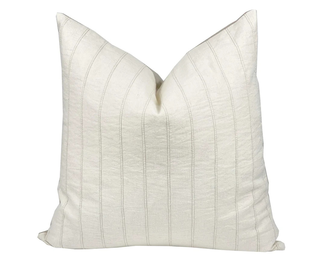 NEVE | Cream Stripe Pillow Cover, Hmong Pillow, Farmhouse Pillow, Cream Stripe Pillow, Neutral Pi... | Etsy (US)