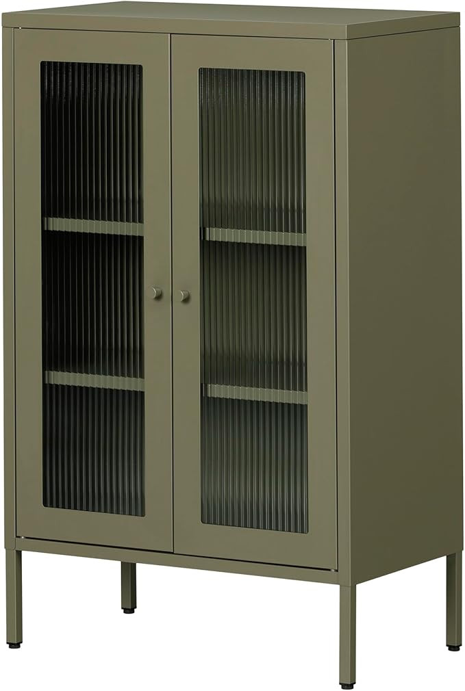 South Shore Kodali Accent Cabinet with Glass Doors, Olive Green | Amazon (US)