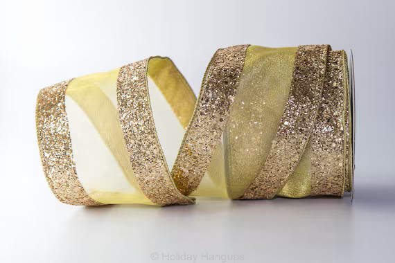 Chunky Glitter Borders Ribbon Gold 4 Inch Designer WIRED - Etsy | Etsy (US)