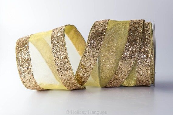 Chunky Glitter Borders Ribbon Gold 4 Inch Designer WIRED - Etsy | Etsy (US)