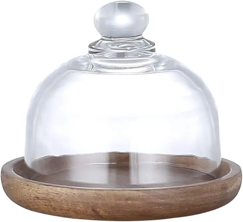 Ochine 4 Inch Round Wood Server Cake Stand with Glass Dome, Wood Cake Dessert Stand Round Cupcake... | Amazon (US)