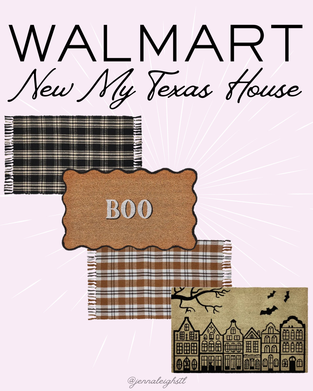 The Halloween home decor is starting to hit Walmart, and these new My Texas House doormats and layering rugs are so cute! I love mixing the scalloped Boo mat or bat design with the plaid layering rugs for the perfect festive front porch. If you like decorating early, I'd grab these now because the best seasonal pieces always sell out first. 

 #LTKSeasonal #LTKHome