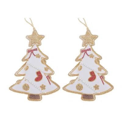 Handcrafted White Beaded Christmas Tree Hanging Ornament - Set Of 2 | Wayfair North America