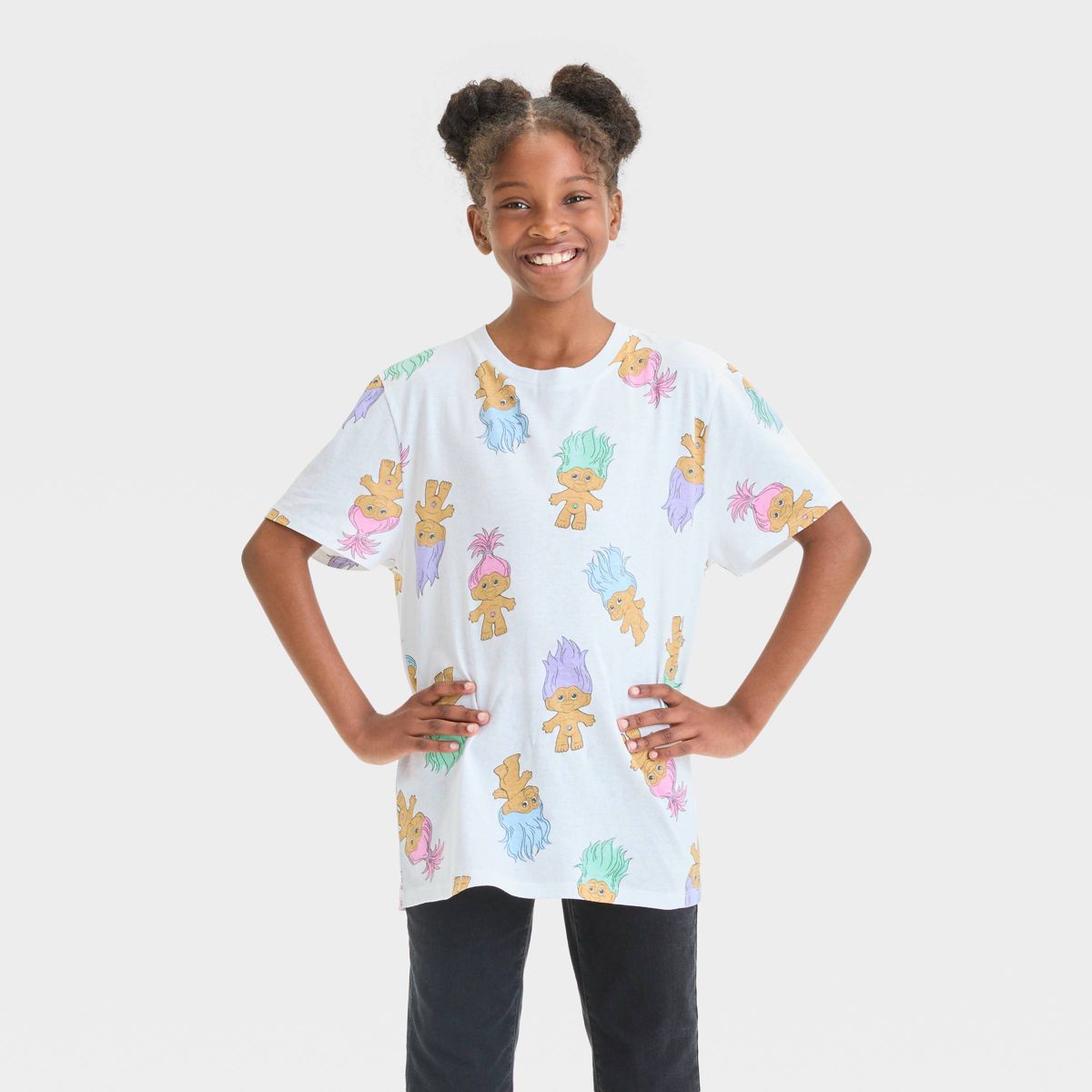 Girls' Trolls Retro Short Sleeve Graphic T-Shirt - White | Target