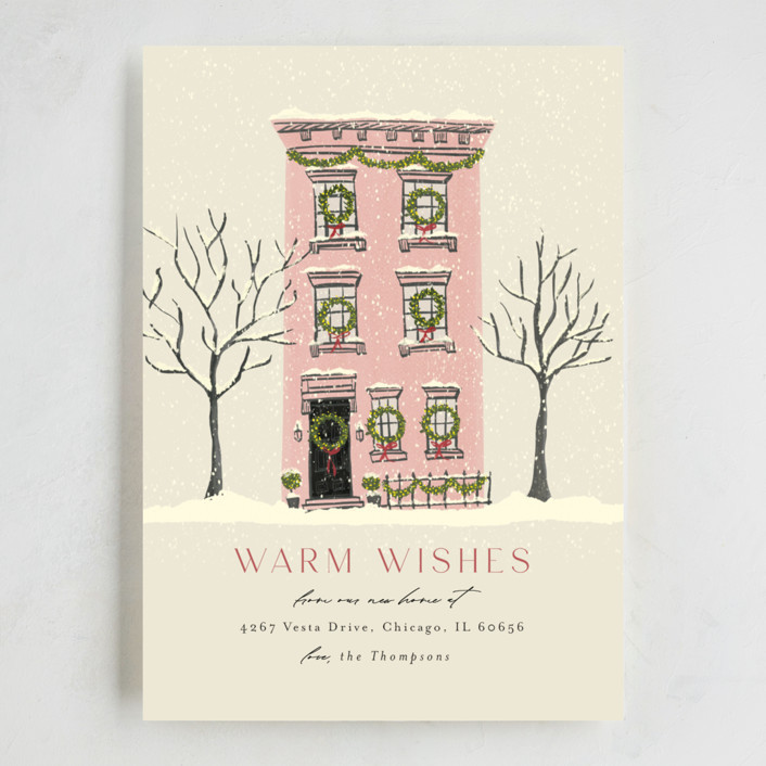 "Festive Brownstone" - Customizable Grand Holiday Cards in Beige by Ana Sharpe. | Minted