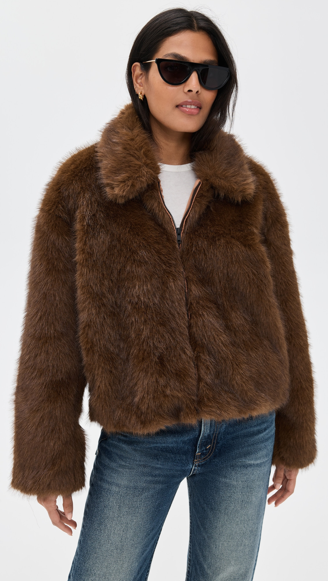 BARDOT Sylvie Zip Faux Fur Jacket Chocolate 12 | Shopbop