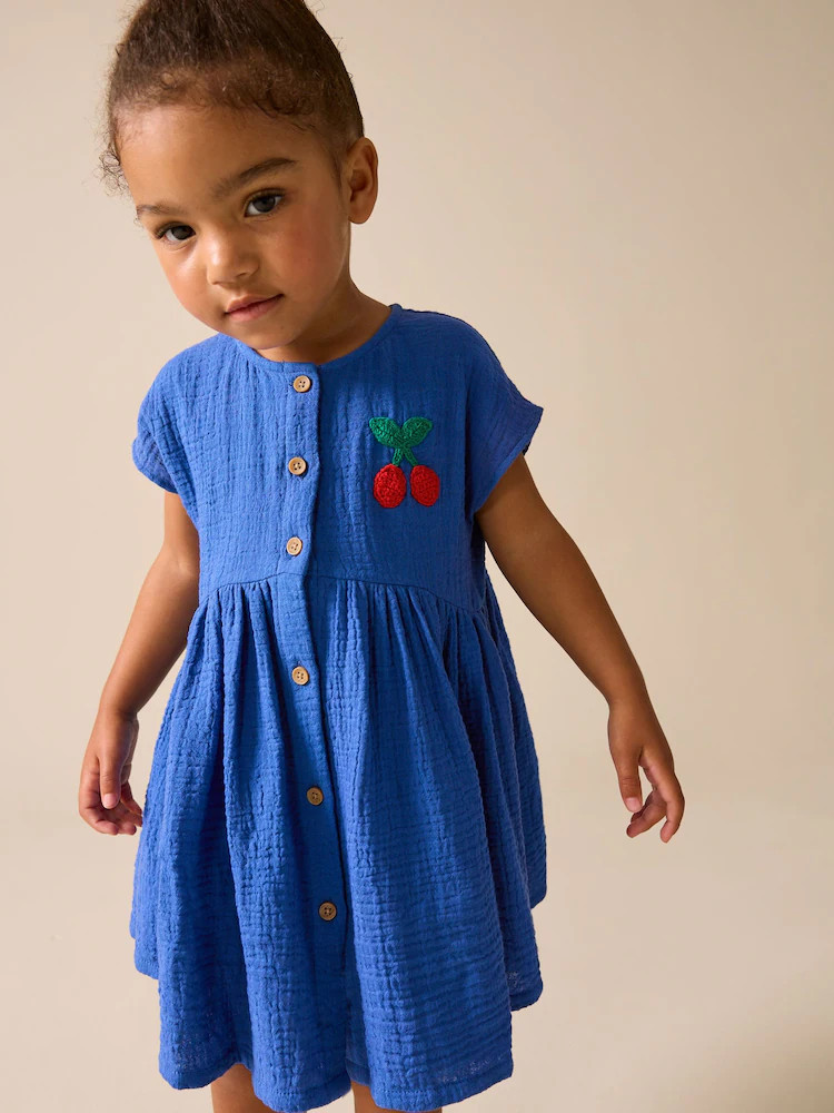Cobalt Blue Textured Short Sleeve Dress (3mths-8yrs) | Next US