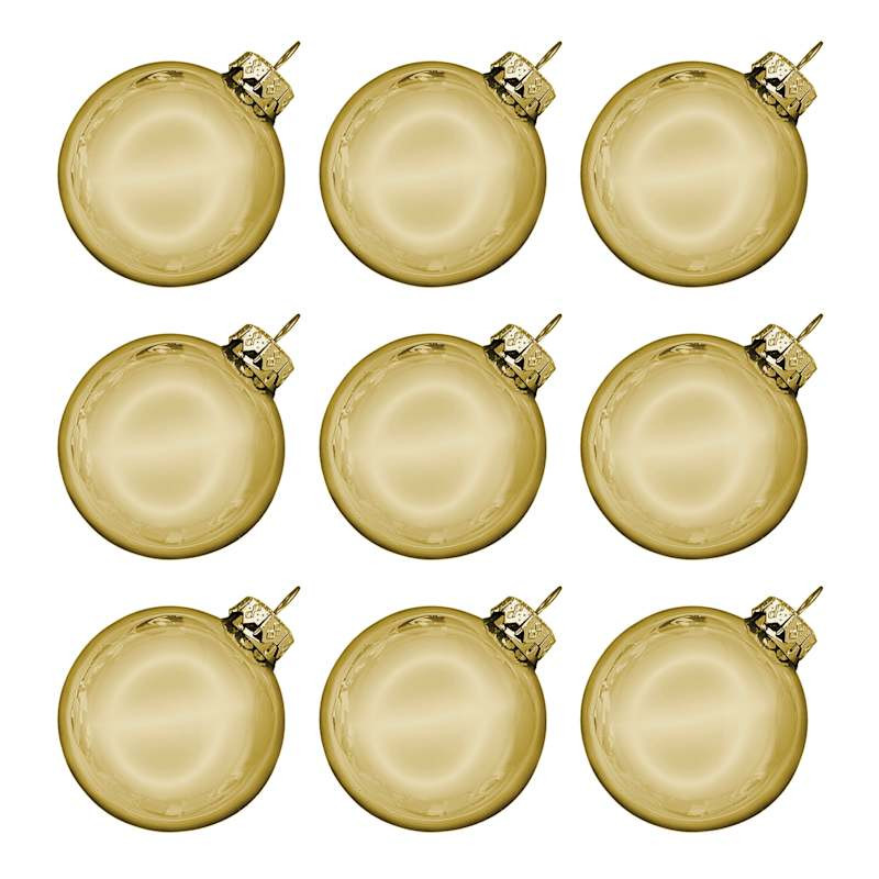 9-Count Gold Shiny Glass Ornaments | At Home