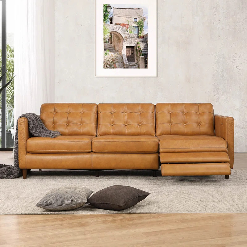Stoll 93" Power Inclining Genuine Leather Sofa | Wayfair North America
