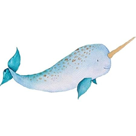 24" Baby Narwhal Watercolor Wall Decal Sea Animal Removable Fabric Vinyl Sticker for Kids Room Decor | Amazon (US)