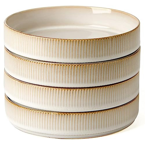 famiware Star 7.5" Pasta Bowls Set, Salad Bowl Set of 4, Double Reactive Glaze, Stackable, Ideal for Your Friend for Housewarming, Festivals, Cappuccino White | Amazon (US)