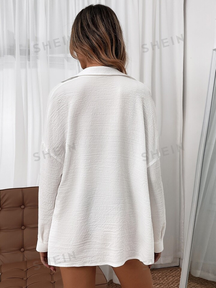 SHEIN VCAY Solid Drop Shoulder Shirt | SHEIN