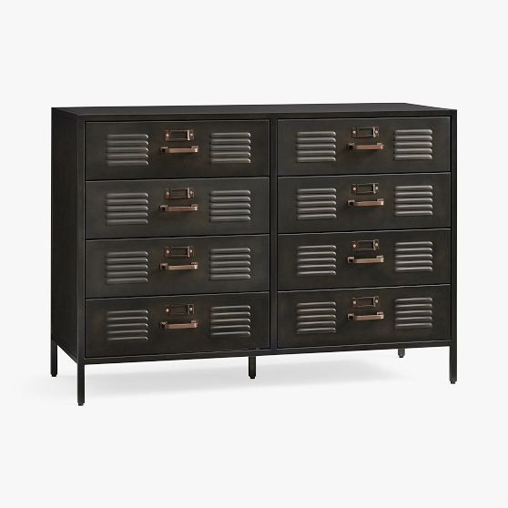 Locker Gray Metal 8-Drawer Wide Dresser (47.5w x 19d") | Pottery Barn Teen