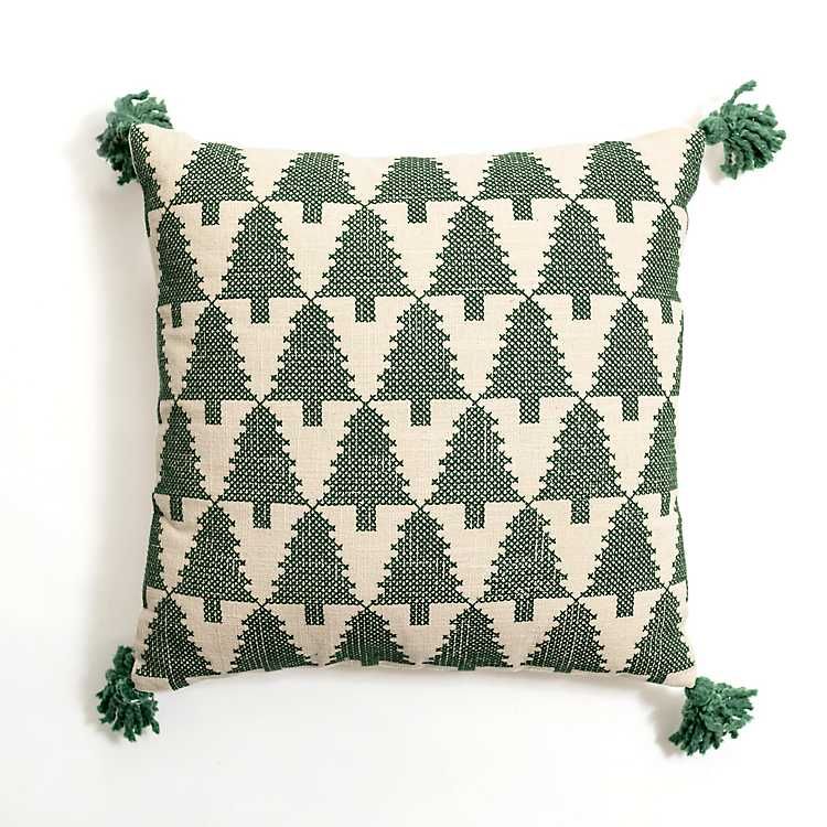 Green Cross Stitch Tree Grid Throw Pillow | Kirkland's Home