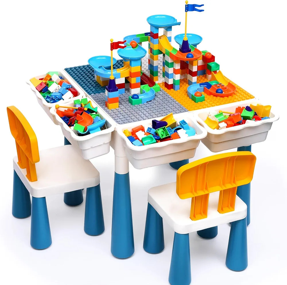 arscniek 7 in 1 Kids Activity Table and Chair Set with 152Pcs Large Marble Run Building Blocks, S... | Amazon (US)
