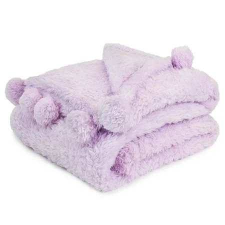 PAVILIA Light Purple Sherpa Throw Blanket for Couch Pom Pom | Fluffy Plush Soft Blanket for Sofa Bed | Walmart (US)