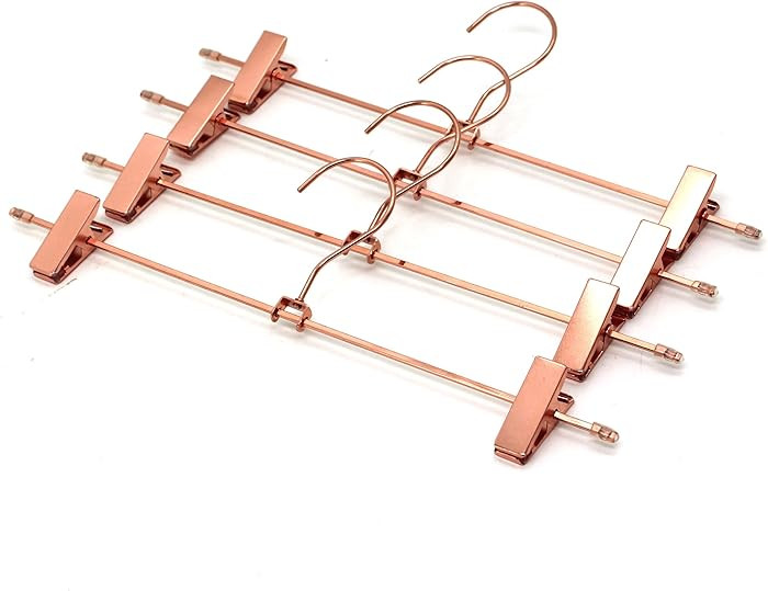 13.7" Rose Gold Copper Pants Hangers with Clips of Strong Non-Slip Skirt Hangers, Space Saving Ha... | Amazon (US)