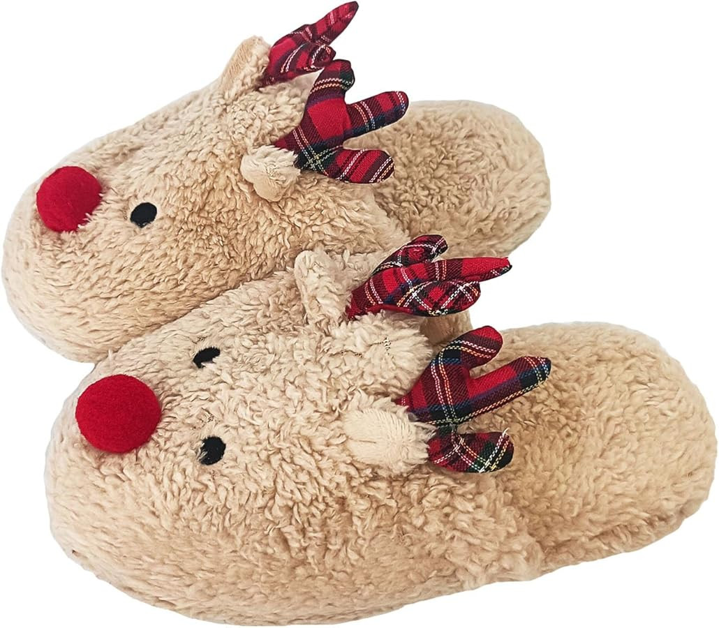 JadeRich Boys Girls Reindeer Slippers Soft Plush Lightweight Christmas Slipper Non-Slip Floor Sho... | Amazon (US)