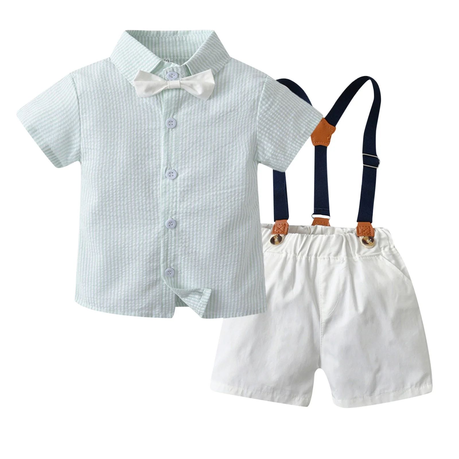 Boys Outfits Kids Gentleman Short Sleeve Striped Prints Shirt Tops Shorts Suspenders Baby Clothes... | Walmart (US)