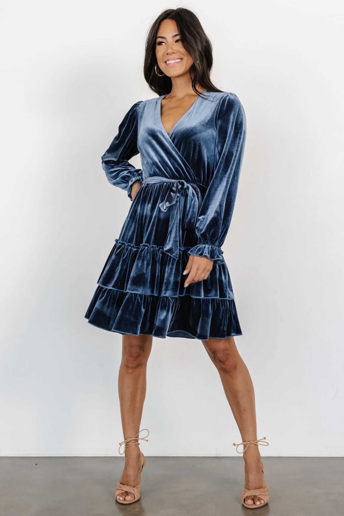 Shannon Velvet Short Dress | Slate Blue | Baltic Born