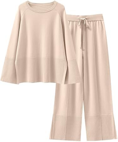 ANRABESS Womens 2 Piece Outfits Oversized Knit Sweater Set Wide Leg Pant Cozy Lounge Matching Paj... | Amazon (US)