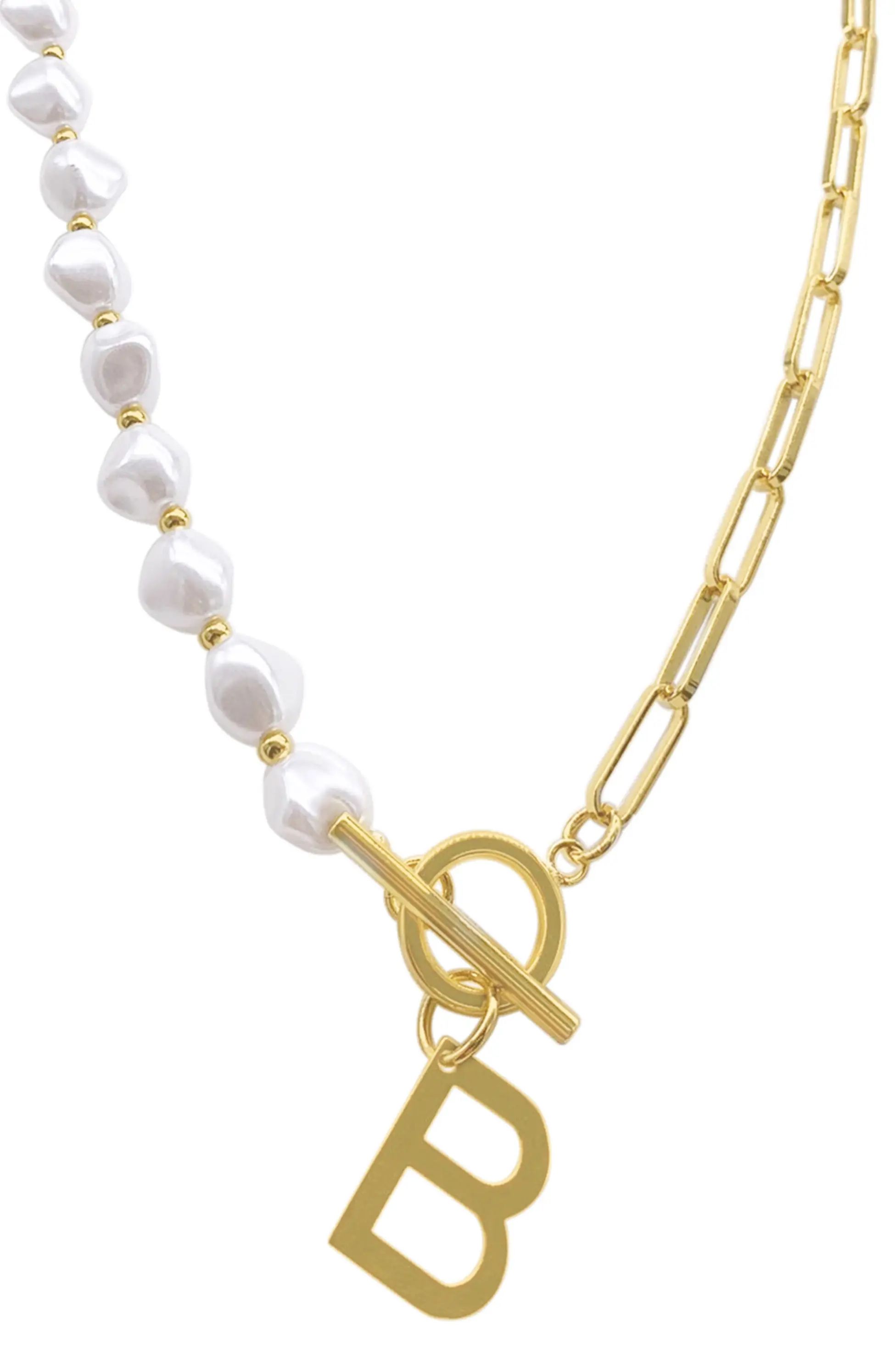 Imitation Pearl & Paperclip Chain Initial Pendant Necklace | Nordstrom Rack