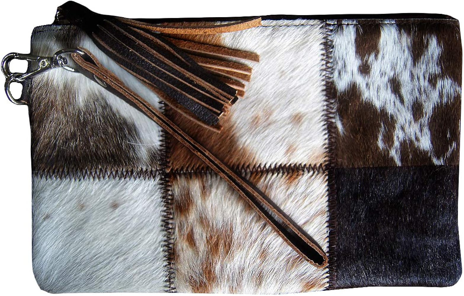 Real Cowhide Wristlet Clutch for Women, Exotic Checked Design Tricolor Cow Hide Cow Skin Purse Wa... | Amazon (US)