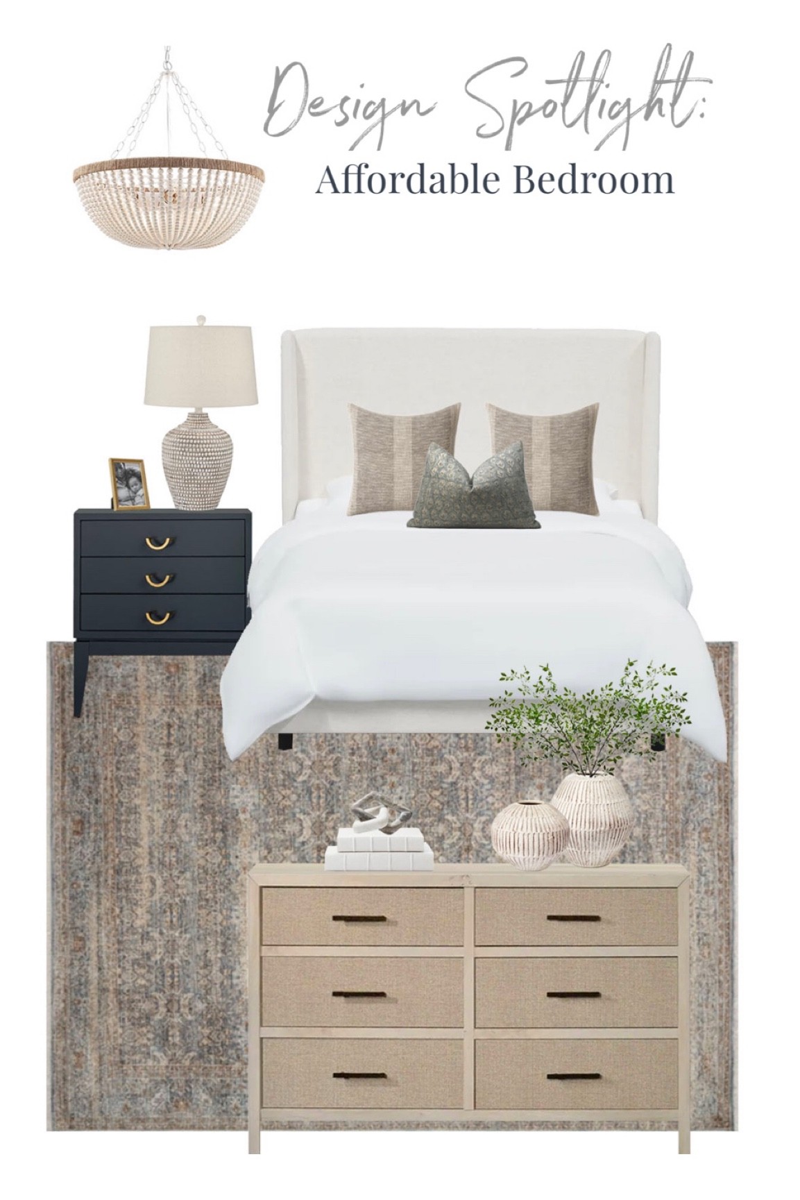 Design Spotlight 🔦
Affordable Bedroom
#bedroom #dresser #nightstand #arearug #homedecor #lighting #lamps #chandelier #bedding 

#LTKhome