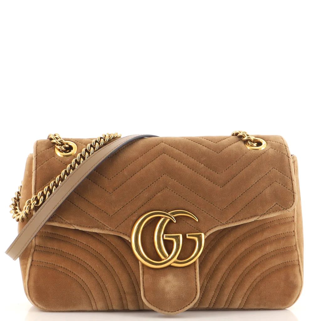 Gucci GG Marmont Flap Bag Matelasse Velvet Medium Brown 1292511 | Rebag