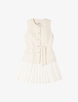 Tie-Waist Contrast-Skirt Woven Mini Dress | Selfridges
