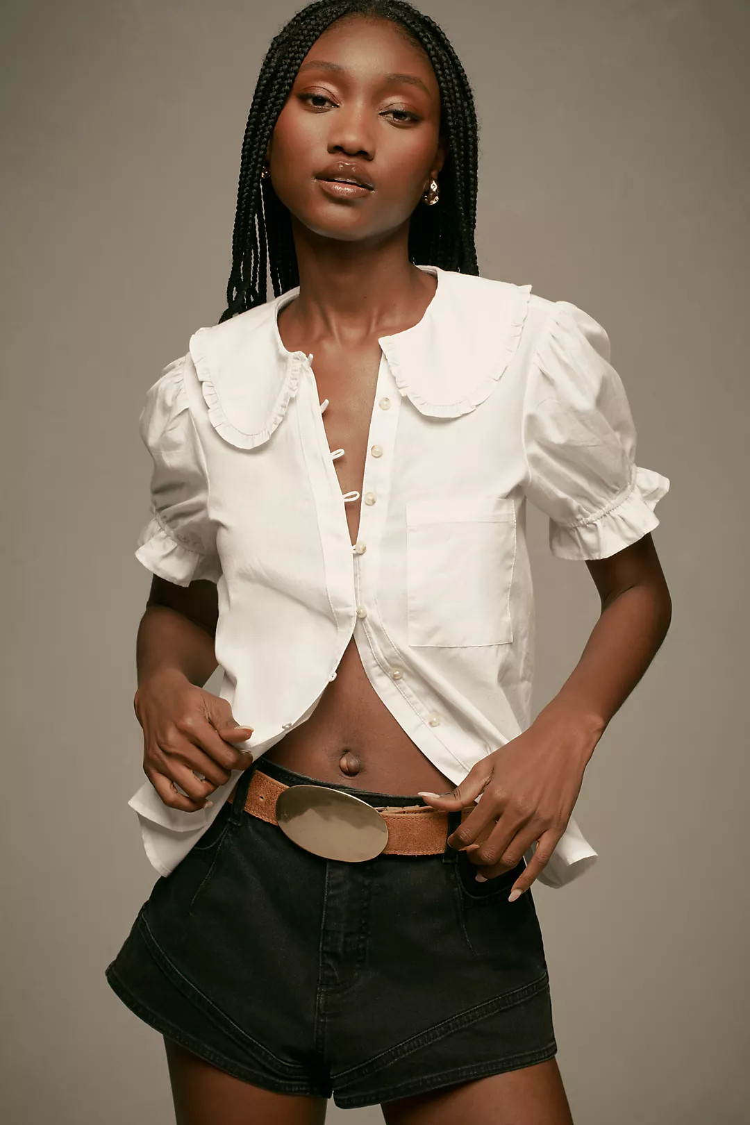 The Keira Collared Button-Front Blouse by Pilcro: Poplin Edition | Anthropologie (US)