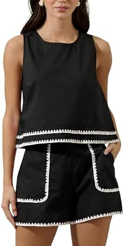 VAOYIU Women Summer 2 Piece Outfits Set Casual Sleeveless Crew Neck Tank Top and Shorts Sets Cont... | Amazon (US)