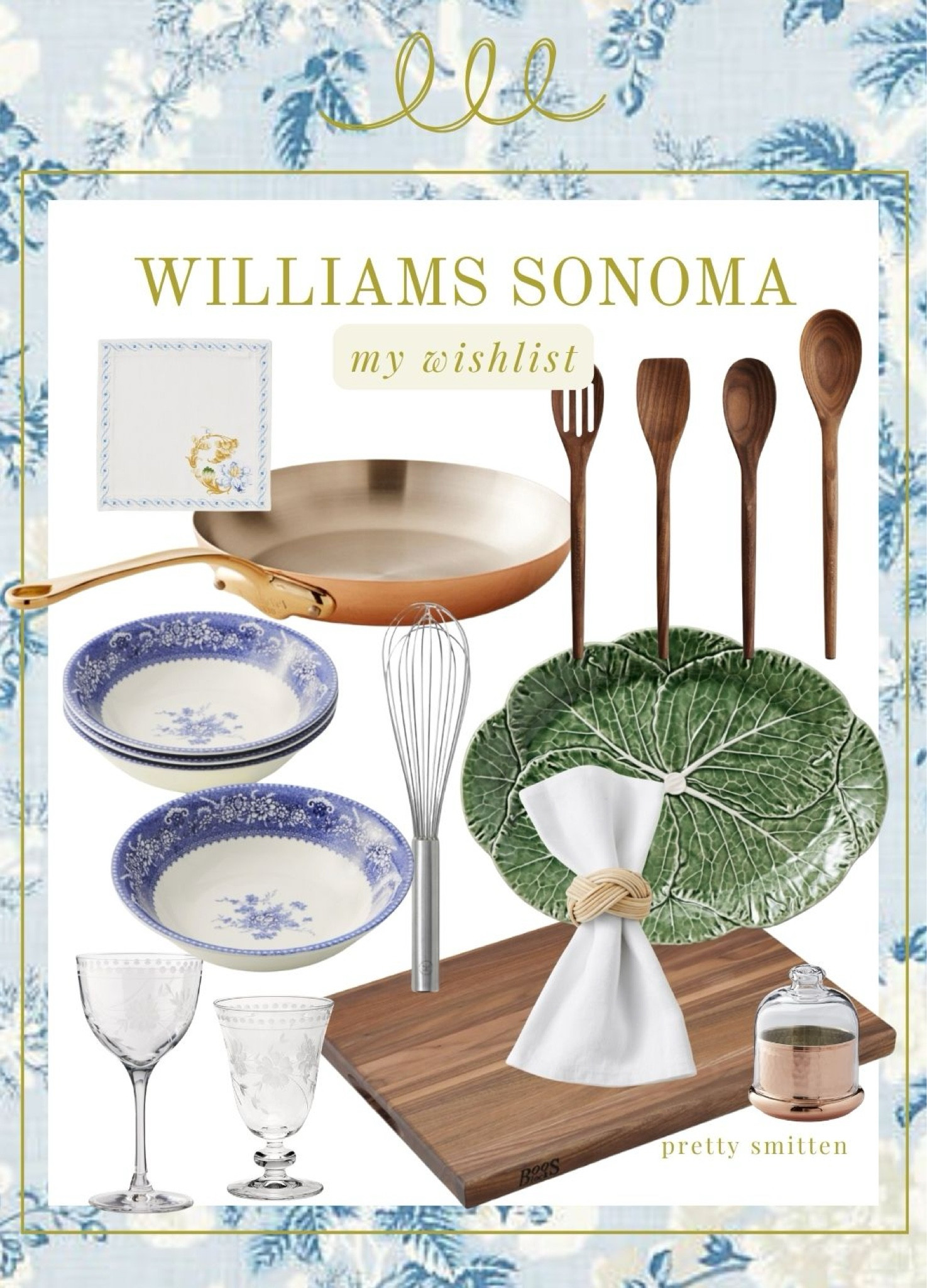 Kitchen wishlist - English countryside kitchen inspiration - Nancy Meyers kitchen. 

copper sauté pan, walnut cutting board, wooden spoons, cabbage platter, blue and white bowls, copper butter keeper

#LTKover40 #LTKhome