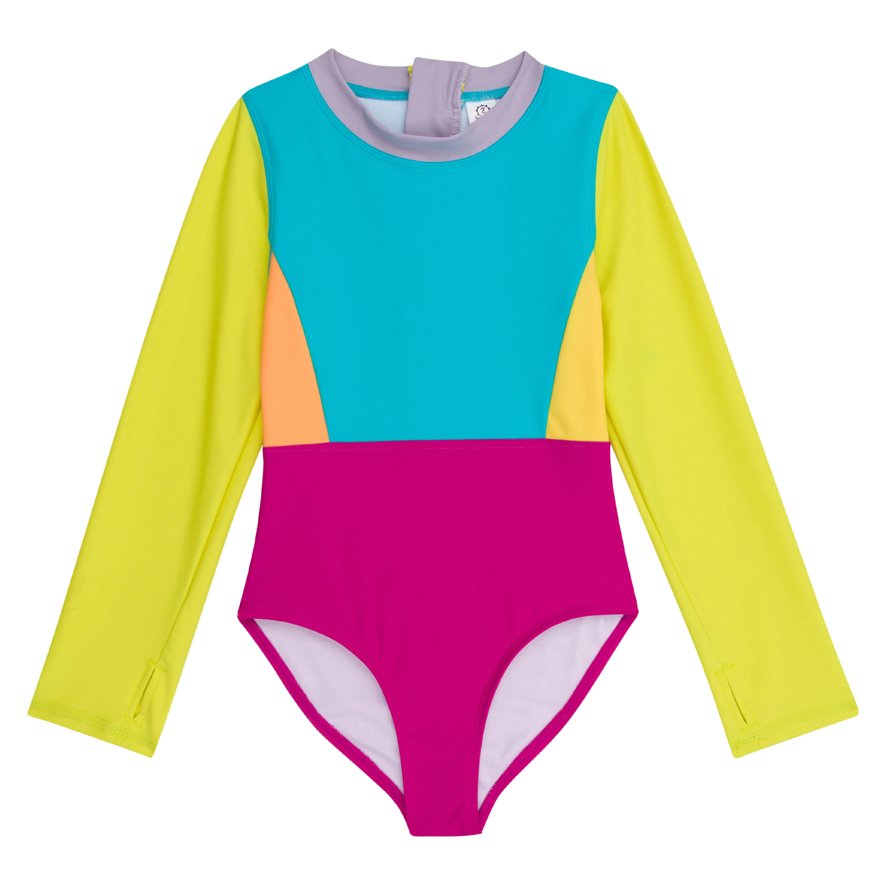 Girls Long Sleeve Surf Suit (One Piece Bodysuit) | "Color Pop" | SwimZip