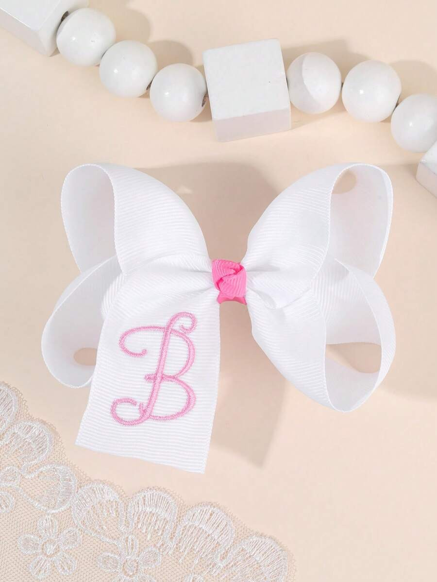 1pc 26 Letter Embroidery Hair Bow Clip For Girls White Hairpin Back To School Season 26 Letter Ca... | SHEIN