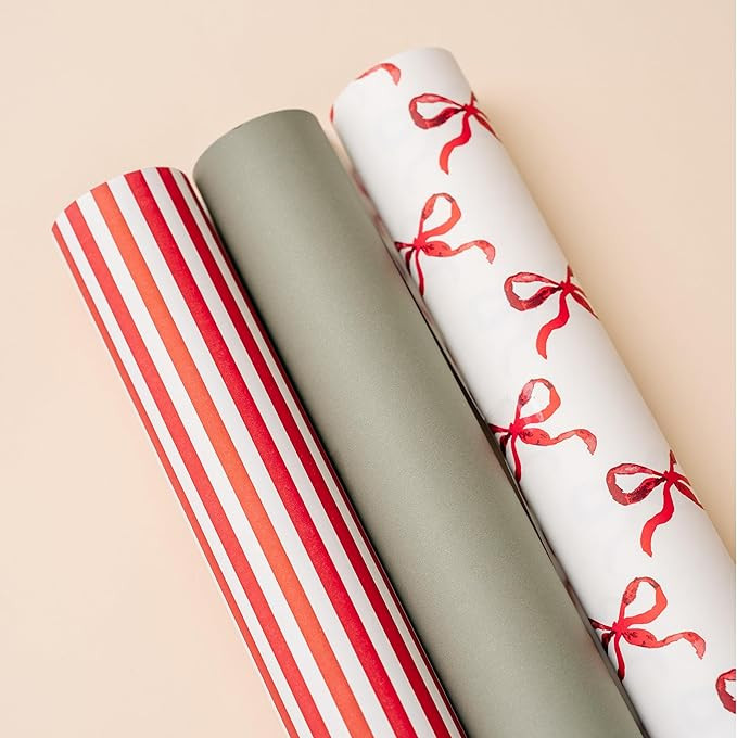 Merry Market 3-Pack Premium Satin Christmas Wrapping Paper, Santa Pattern, Red Merry Christmas, C... | Amazon (US)
