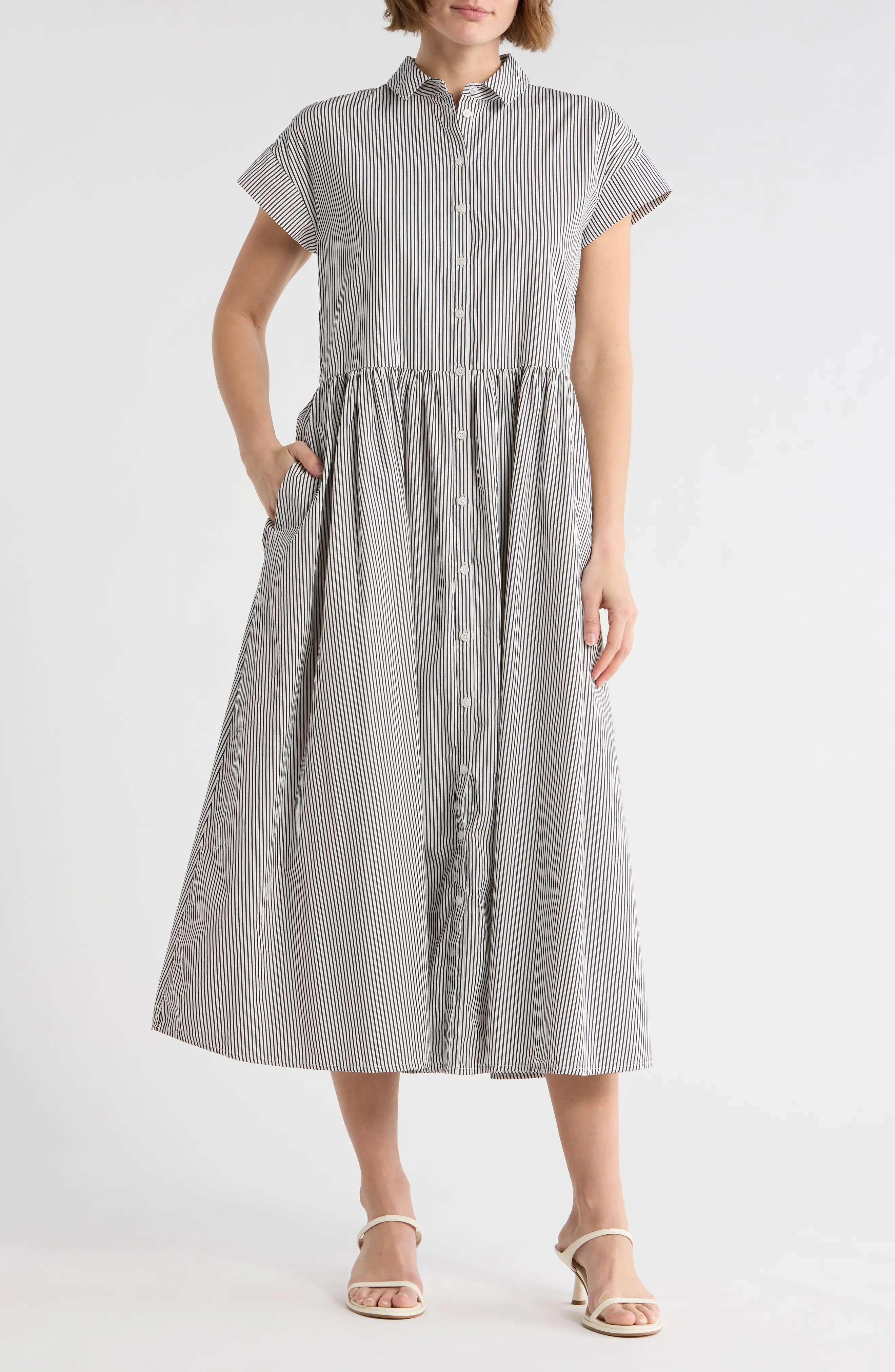 Stripe Short Sleeve A-Line Shirtdress (Women) | Nordstromrack | Nordstrom Rack