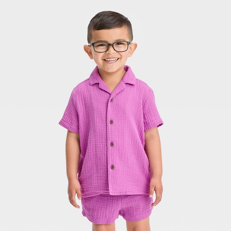Toddler Short Sleeve Gauze Woven Shirt - Cat & Jack™ Lilac Purple | Target