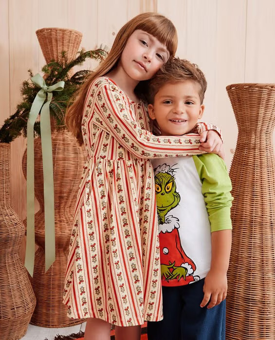 Girls' Dr. Seuss Grinch Long Sleeve Skater Dress with Pockets, Cindy Lou Wallpaper - Size Big Kids 8 by Hanna Andersson | Hanna Andersson